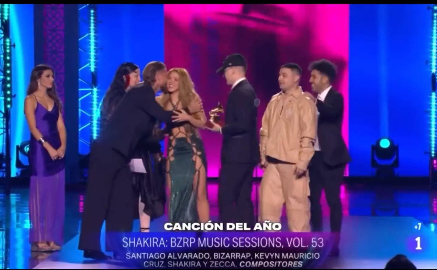 Sergio Ramos was on stage to present Shakira with her award.