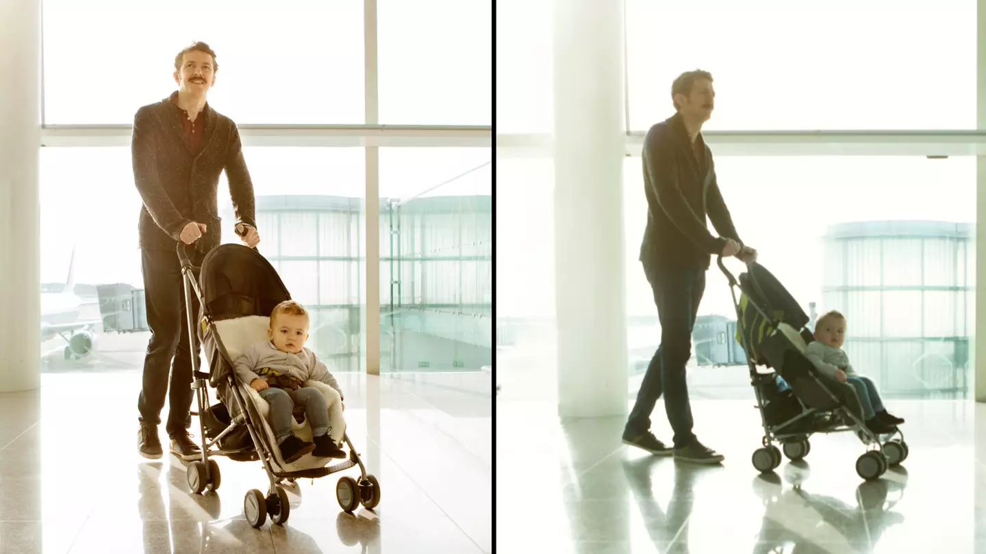 Dad uses pram hack at airport to 'get through security quicker'
