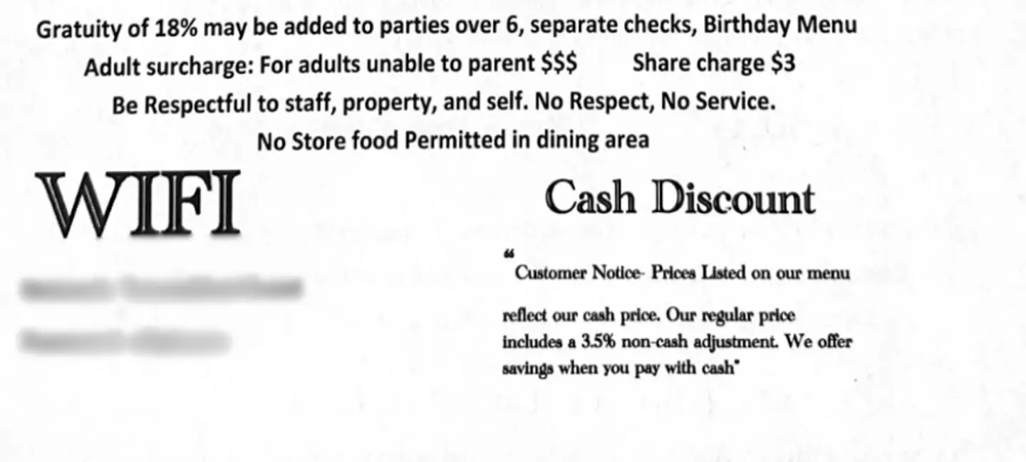 This restaurant charges more 'for adults unable to parent'.