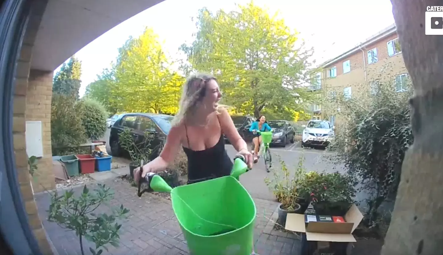 One drunk woman's disastrous return home from a night of fun was caught on her doorbell camera.