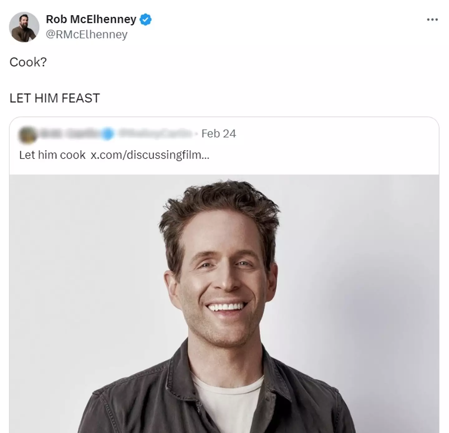 Let him feast as though he just got a reservation at Dorsia.