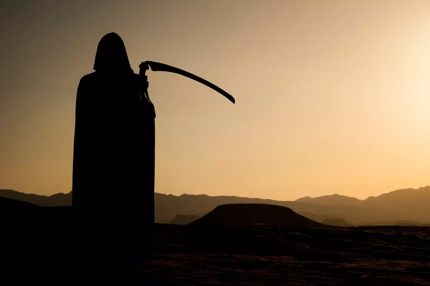 This isn't the actual Grim Reaper, his fee to pose for a photo was too high so it's just a bloke in a costume but you get the idea.