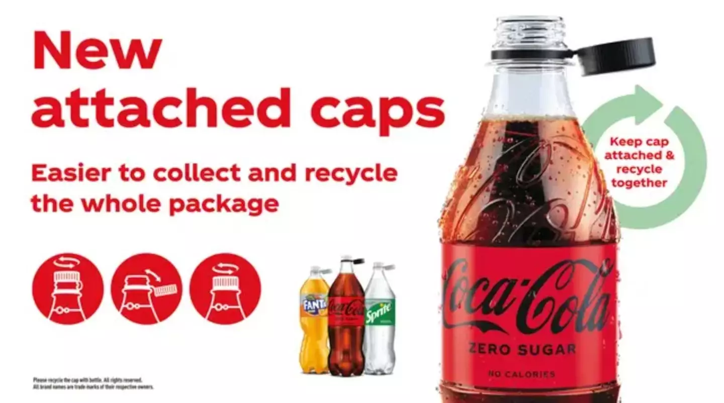Coca-Cola bottles will now have attached caps.