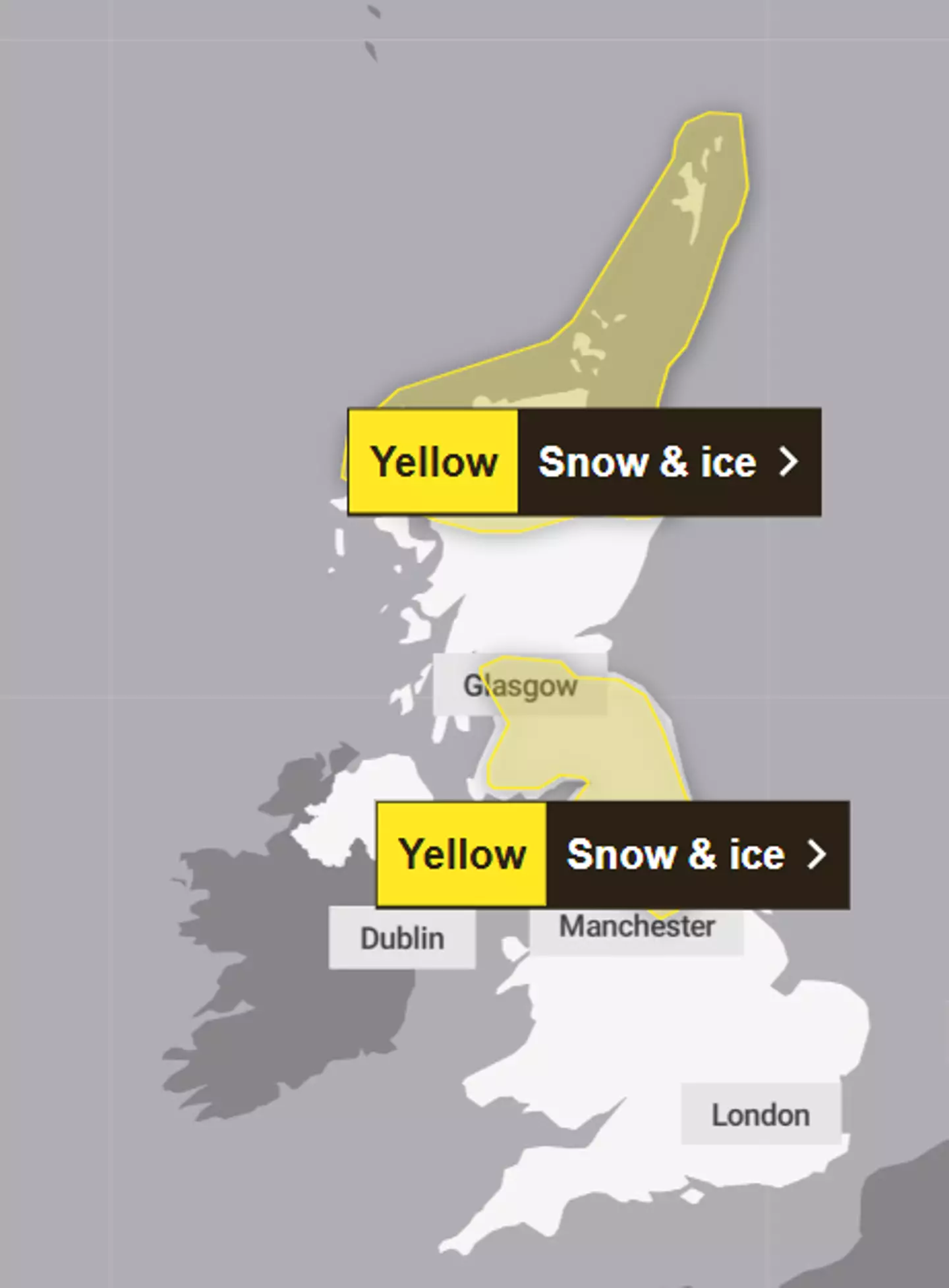 The warnings cover parts of Scotland and England (Met Office)