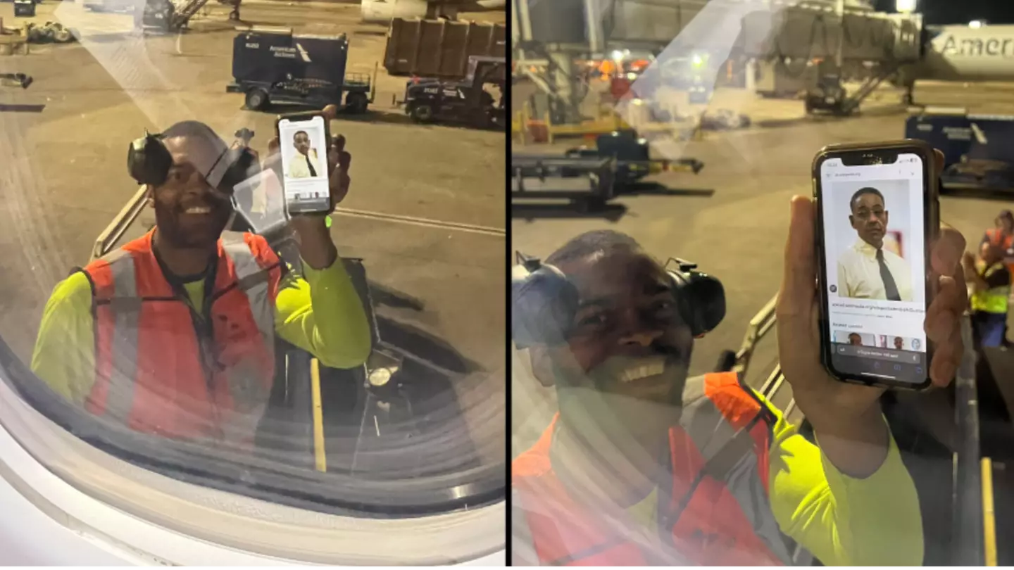 Airport worker gets super excited when he sees Giancarlo Esposito sitting on a plane