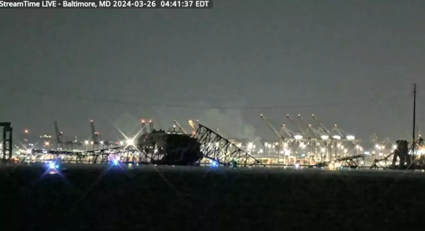 The debris from the bridge also landed on the ship.