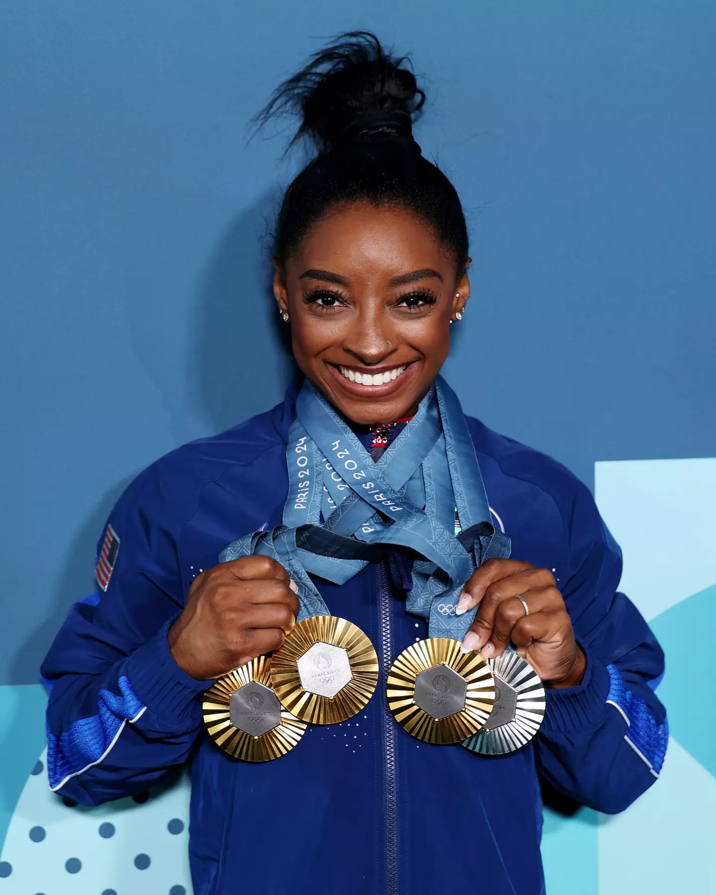 Simone Biles after falling during the balance beam final. (Xavier Laine/Getty Images)
