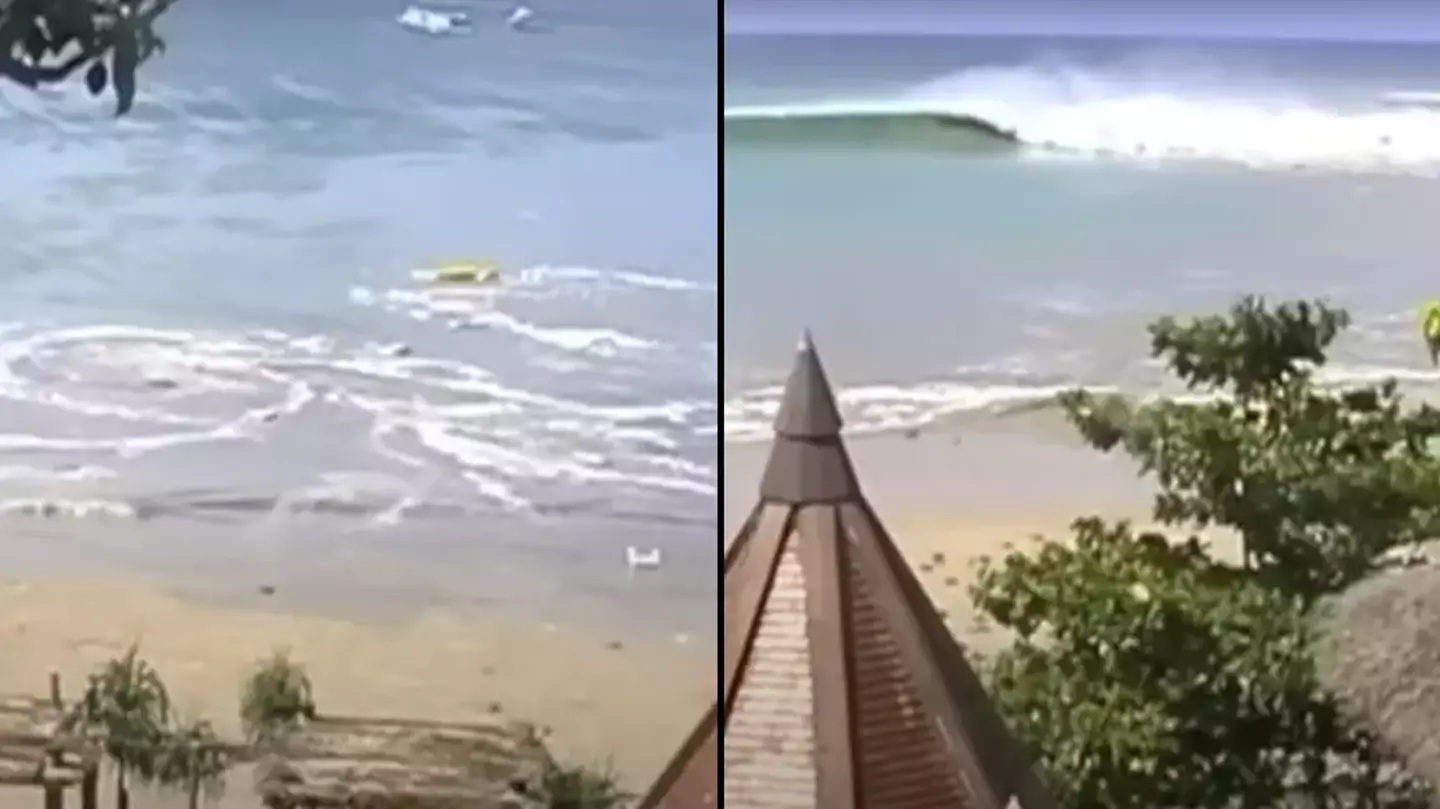 Terrifying footage shows waves moving in reverse moments before devastating tsunami killed more than 200,000