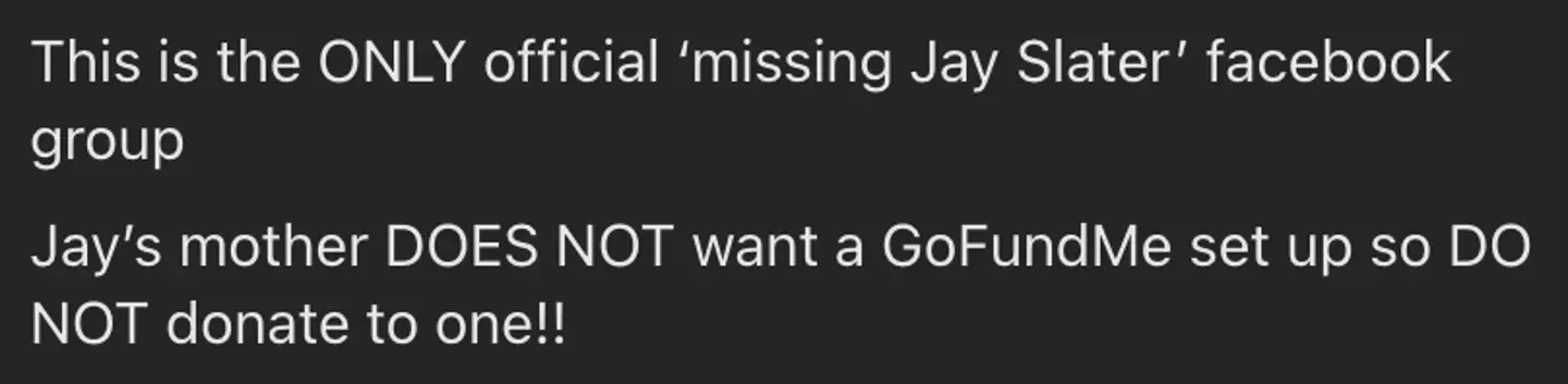 The description on the Facebook group set up for the teen. (Facebook/Jay Slater Missing)