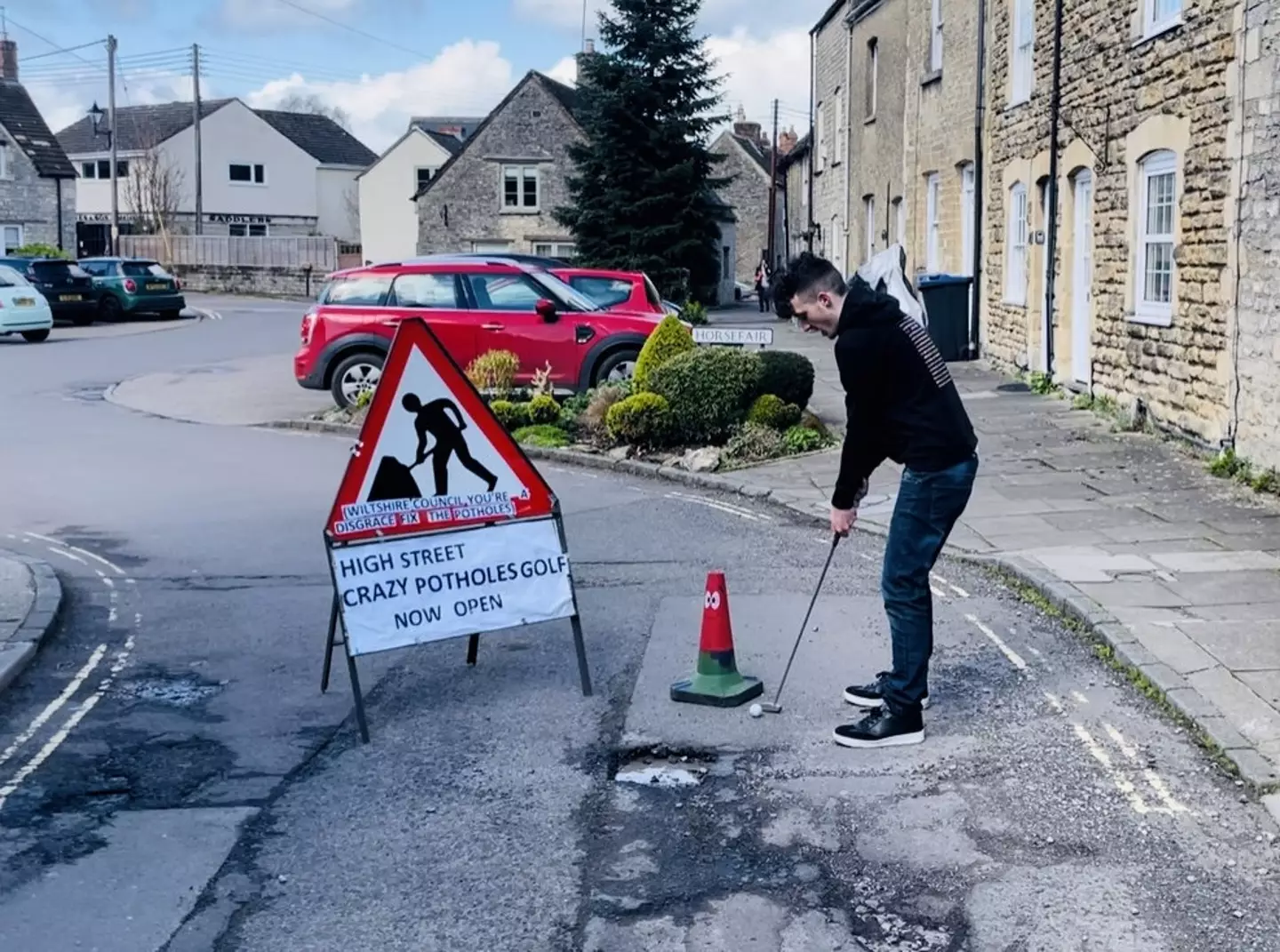 This lad decided to take the pothole issue into his own hands by turning them into a crazy golf course.