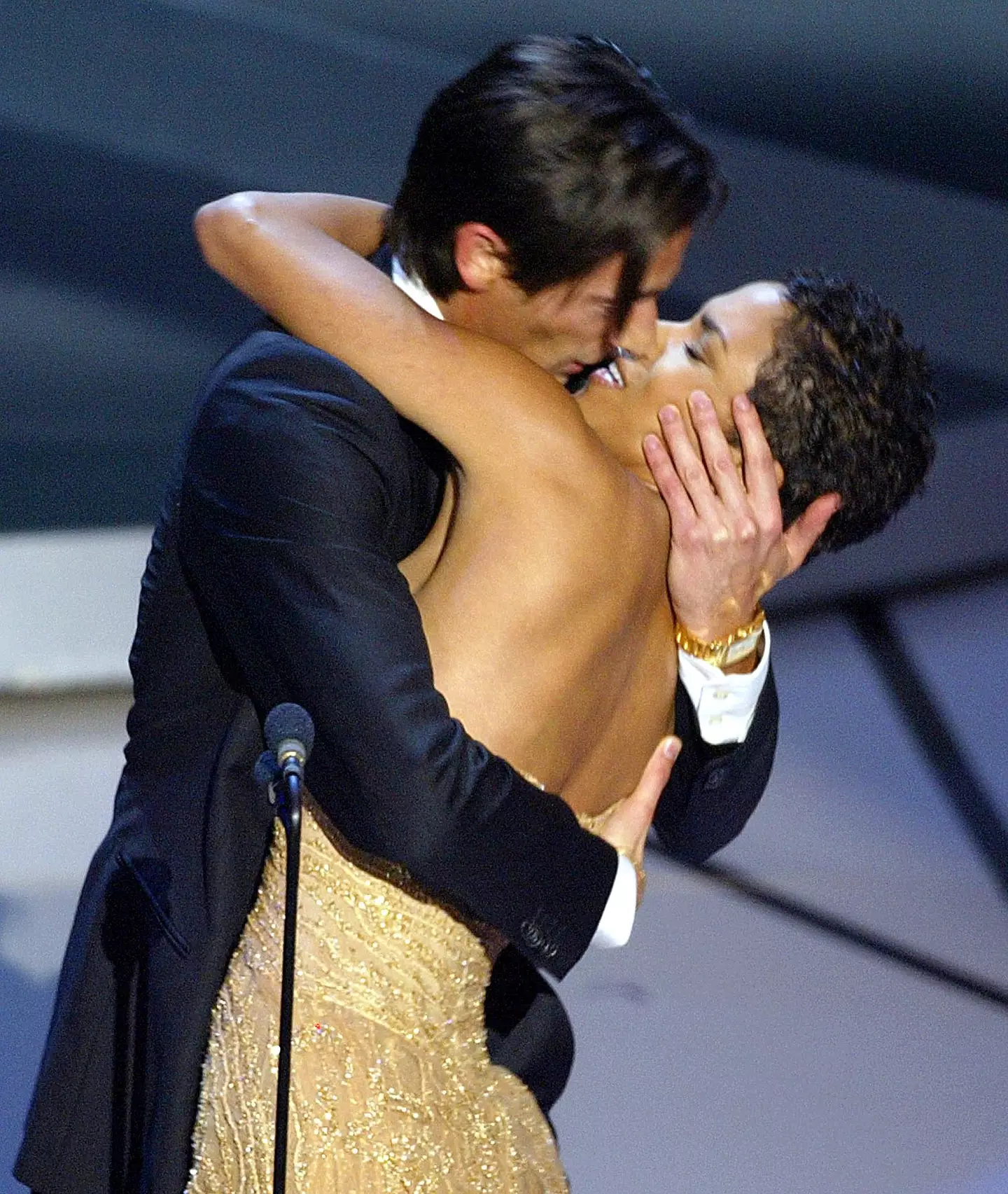 Adrien Brody pulled Halle Berry into an impromptu kiss on stage at the 2003 Oscars (TIMOTHY A. CLARY/AFP via Getty Images)
