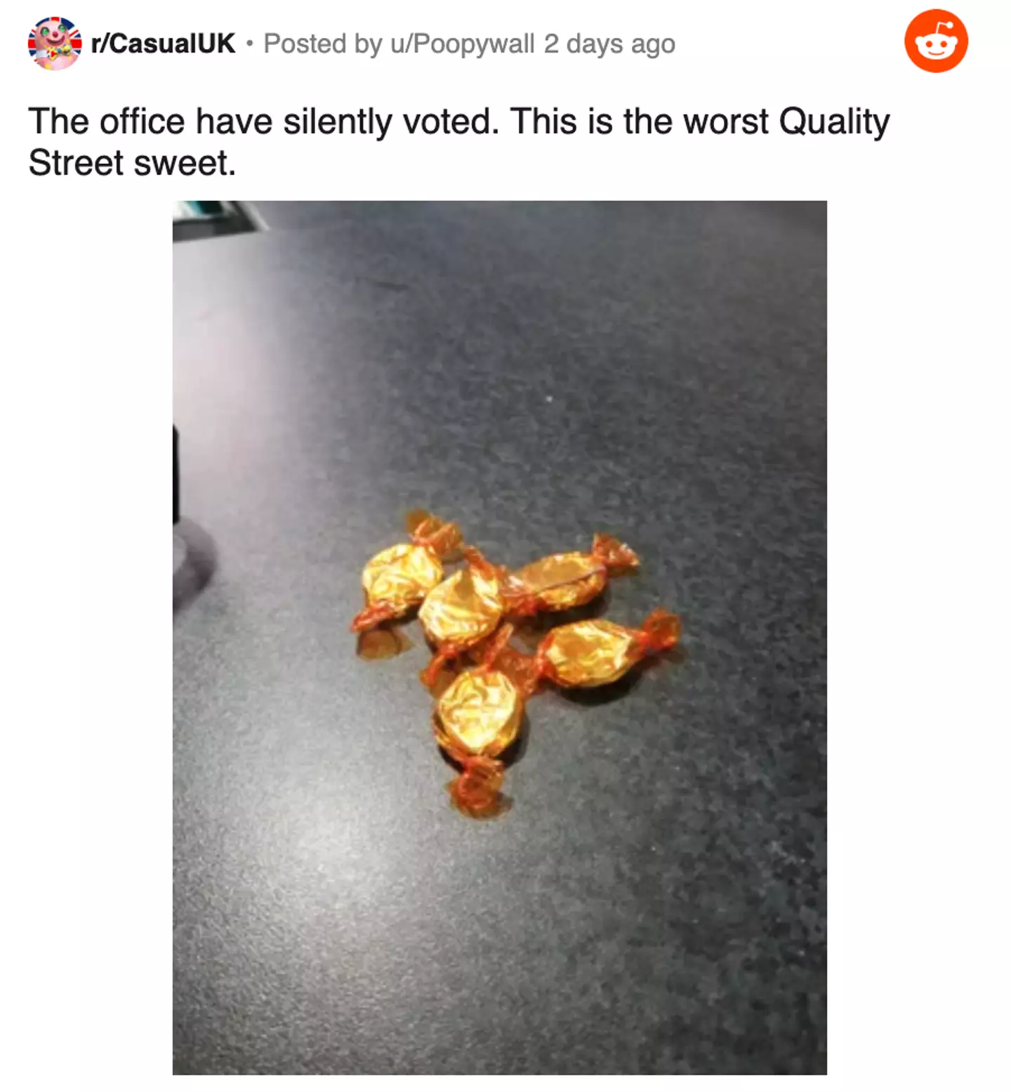 The worst Quality Street sweet is the toffee penny.