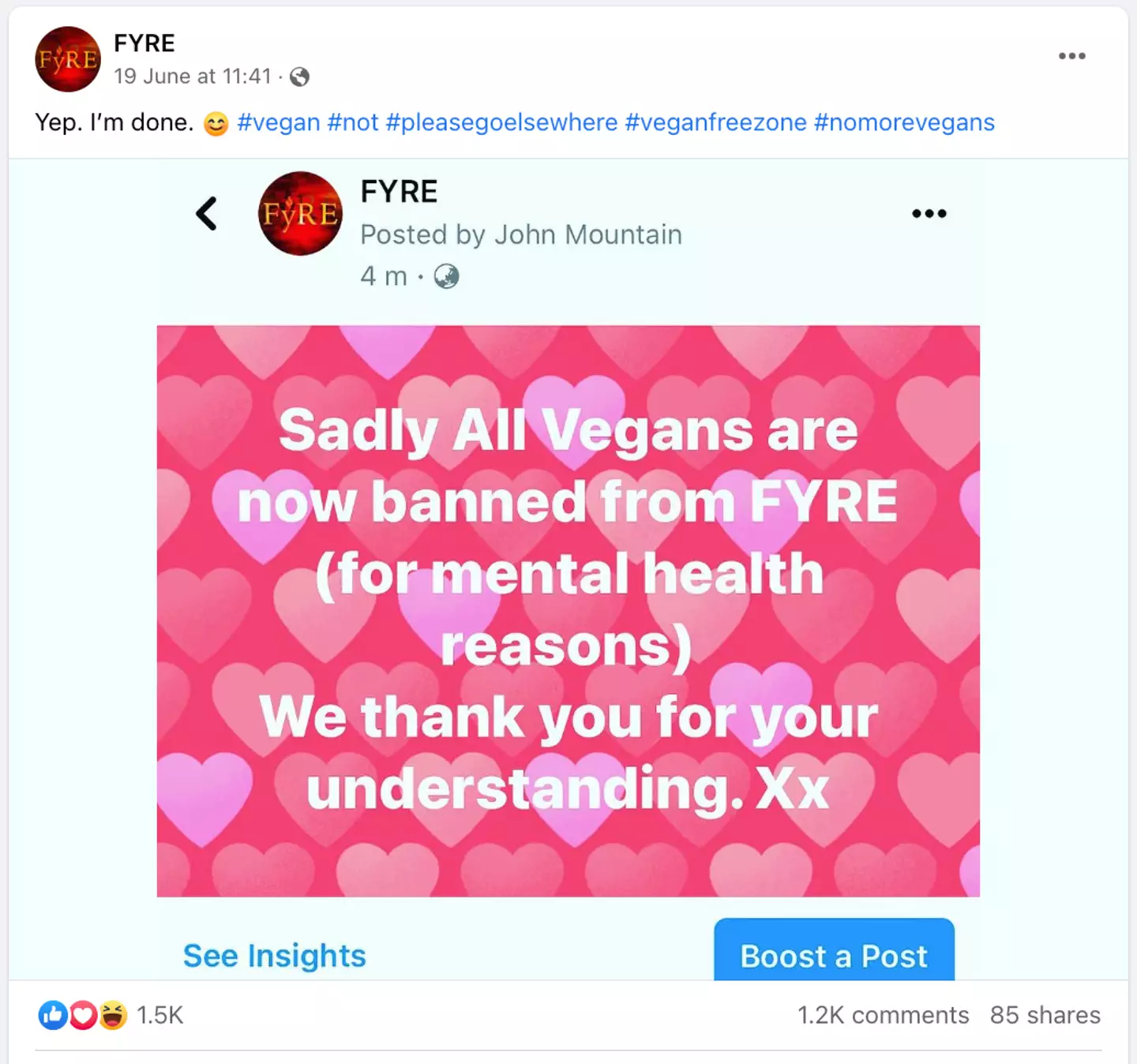 The post in question.