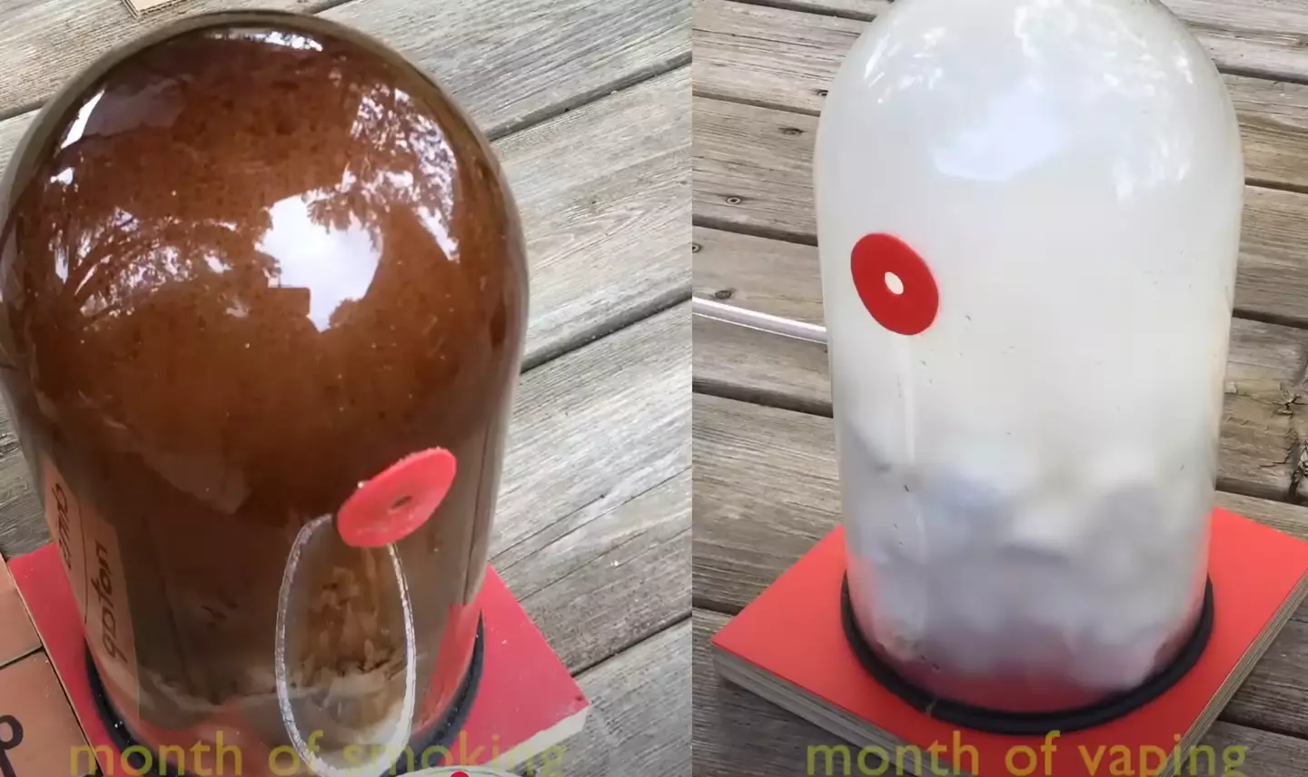 The experiment revealed the horrifying state of the cotton balls after the smoke had been taken in (YouTube/Chris Notap)