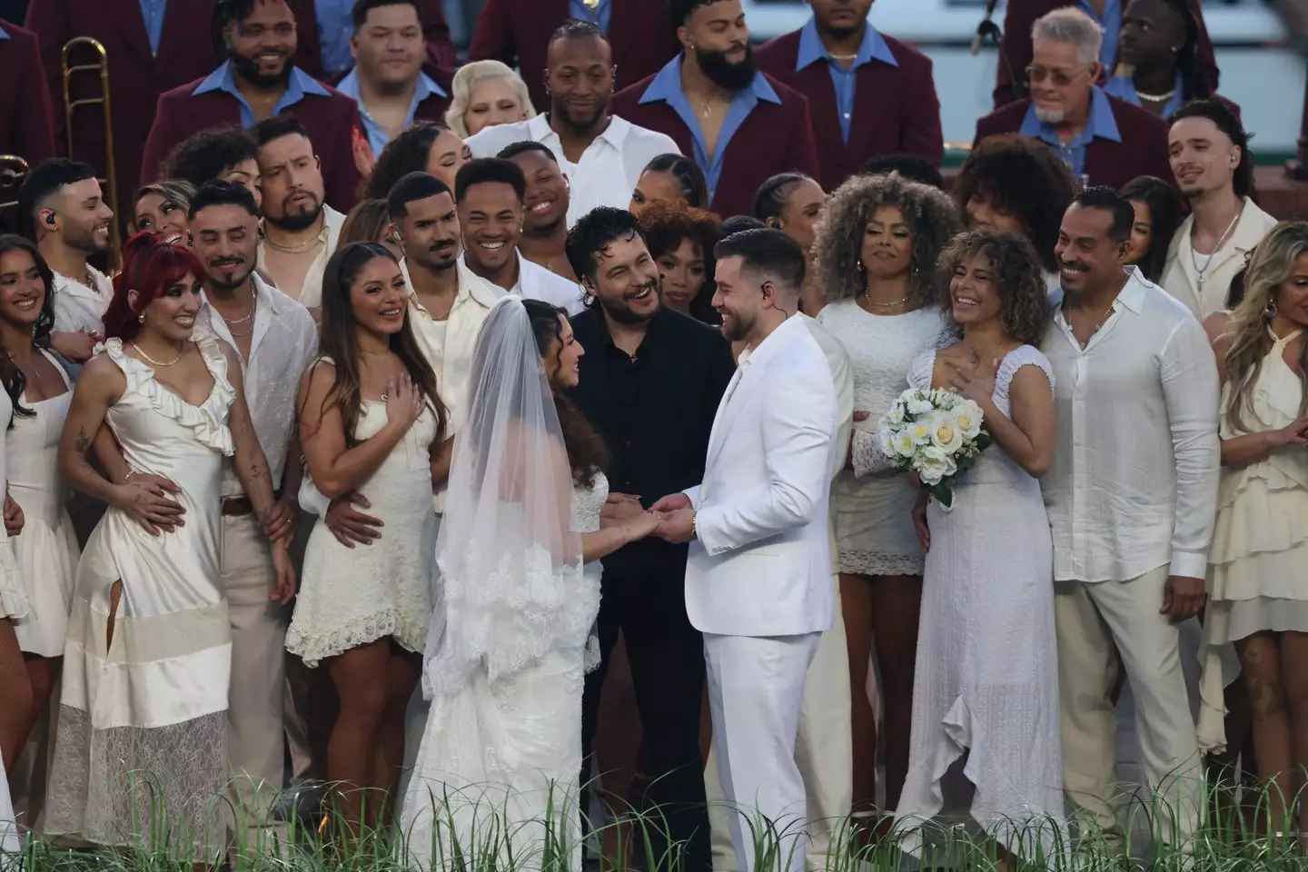 The pair weren't just great actors, as it turns out they actually got married for real during the halftime show (Matthew Huang/Icon Sportswire via Getty Images)