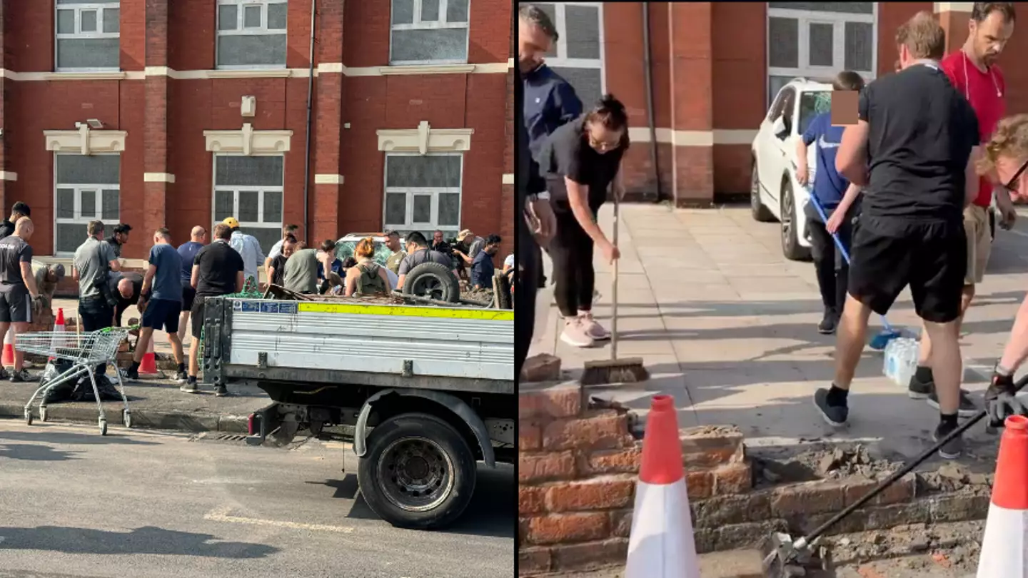 Local heroes help repair damaged mosque wall and clean neighbourhood after riots in Southport last night