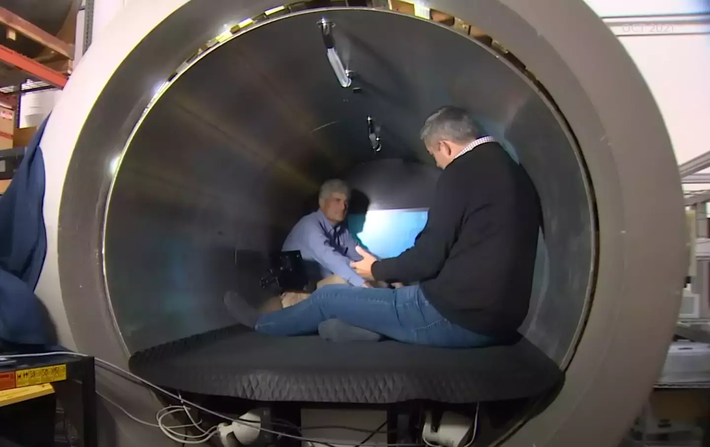 The five men were cramped inside the submersible in darkness (KING 5 Seattle/PA)