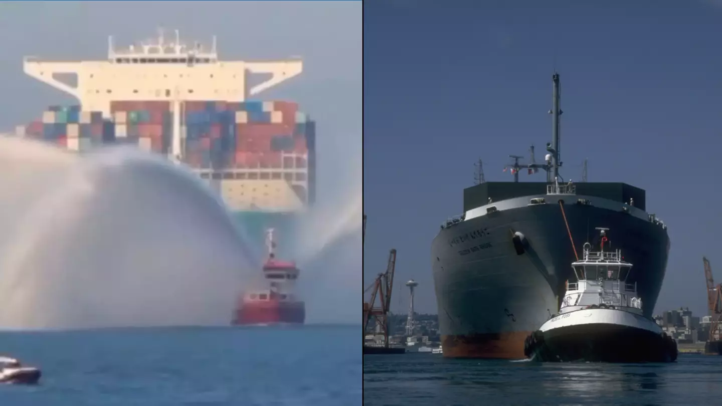 Reason tug boats spray water into the air when towing ship has left people shocked