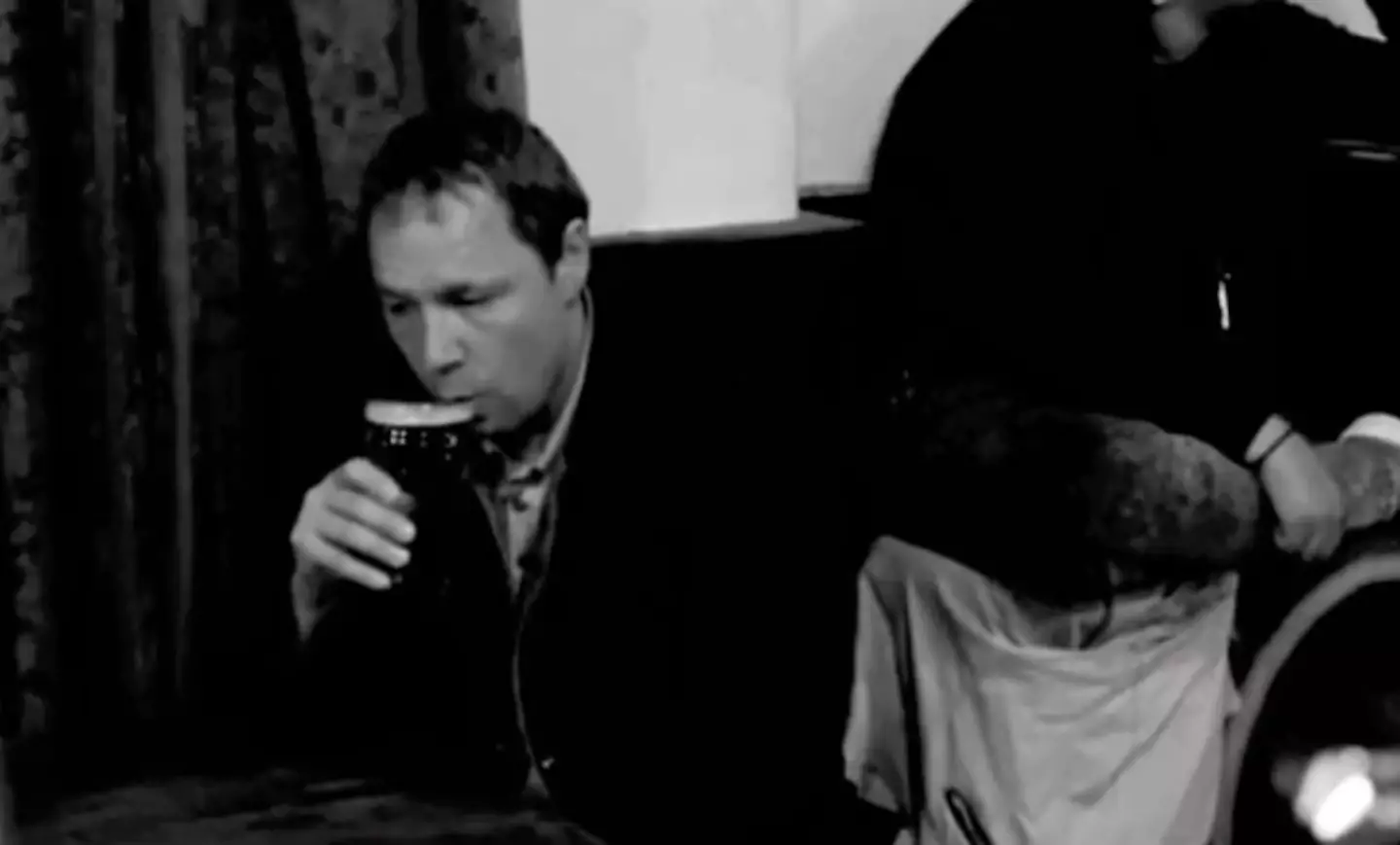 The sip of beer leads to a very heavy night out for the character.