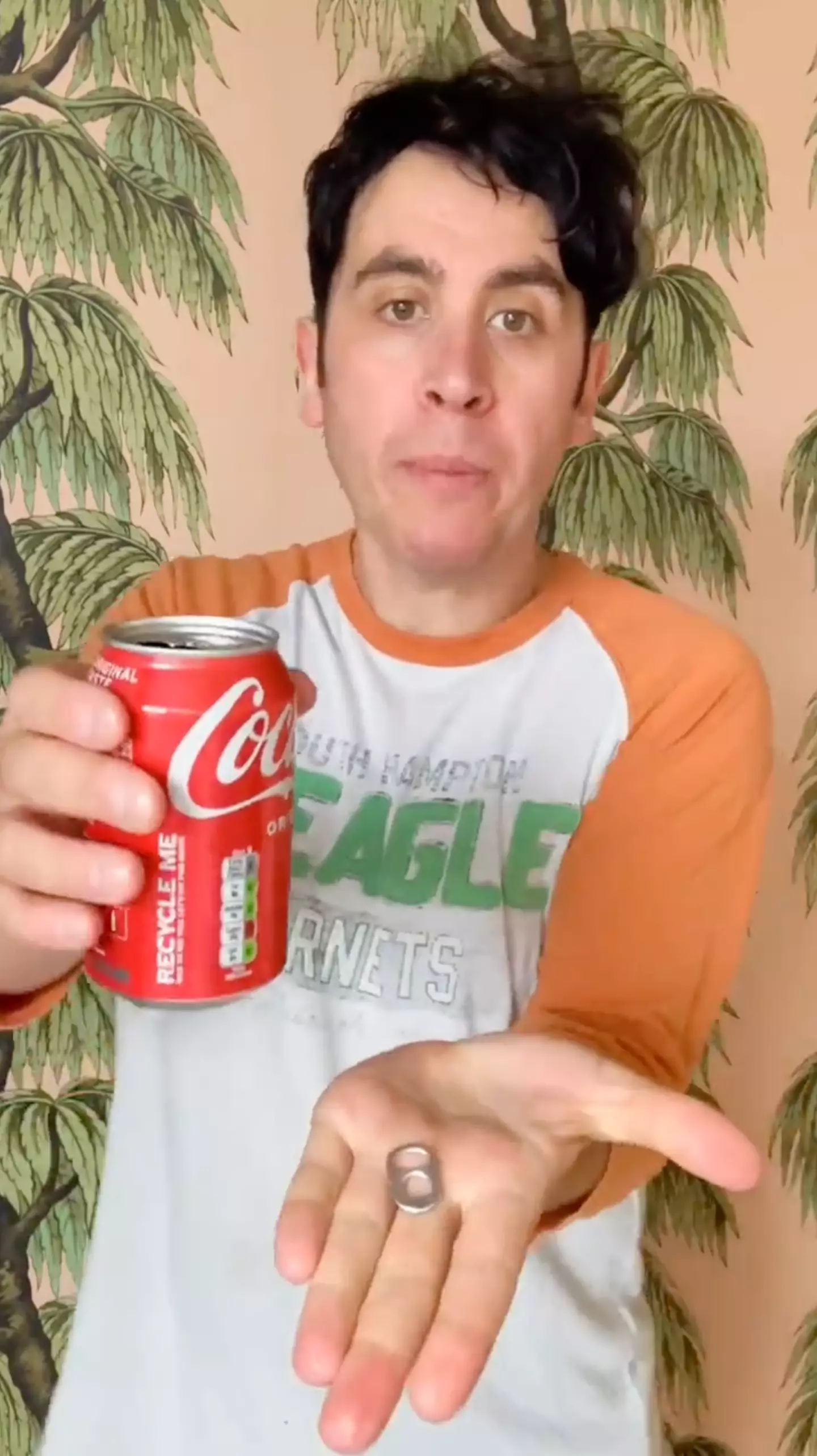 Pete takes the ring-pull off the Coke can first...