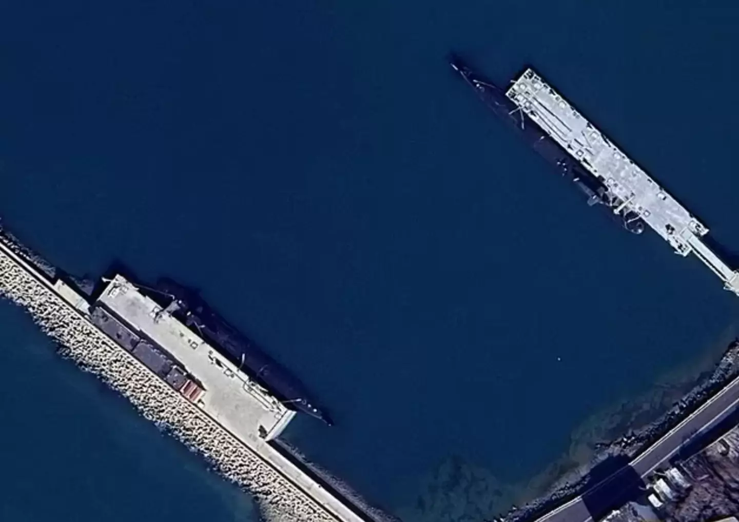 One of the submarines holds a ballistic missile (Google Maps)