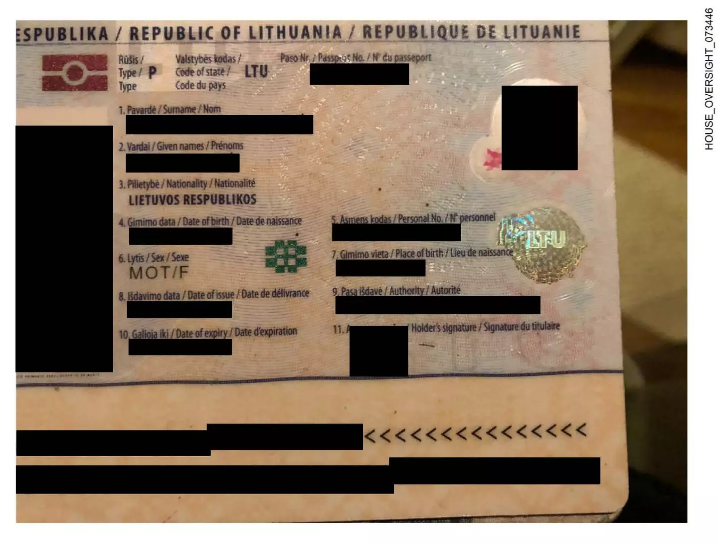 A number of passports were included in photos (House Oversight Democrats)