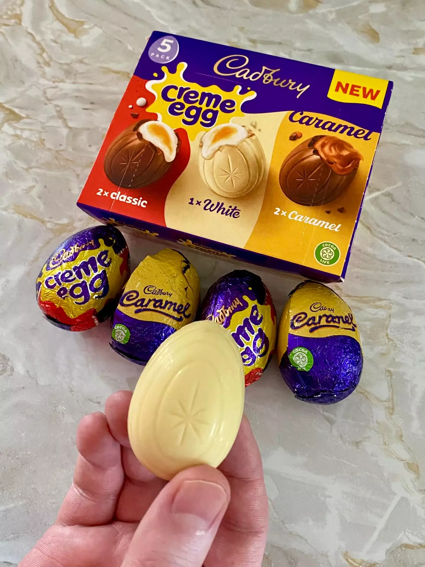You can get your white chocolate creme eggs now, and a caramel one.