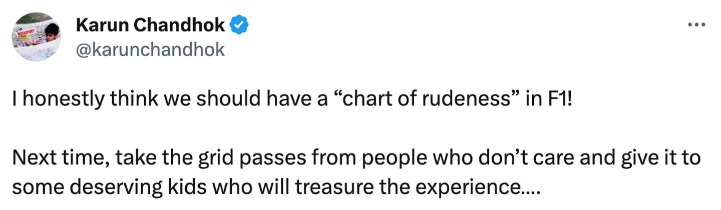 Karun Chandhok suggested a F1 'chart of rudeness'.