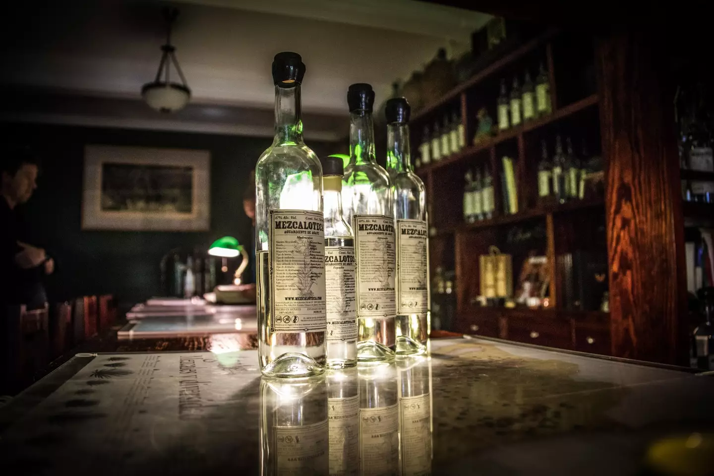 Pictured: several bottles of Mezcal, not to be confused with actor Paul Mescal.