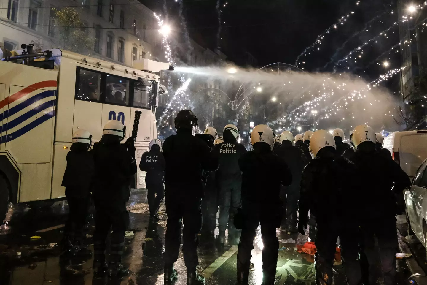Protestors clashed with riot police after the Qatar 2022 World Cup football match between Belgium and Morocco.