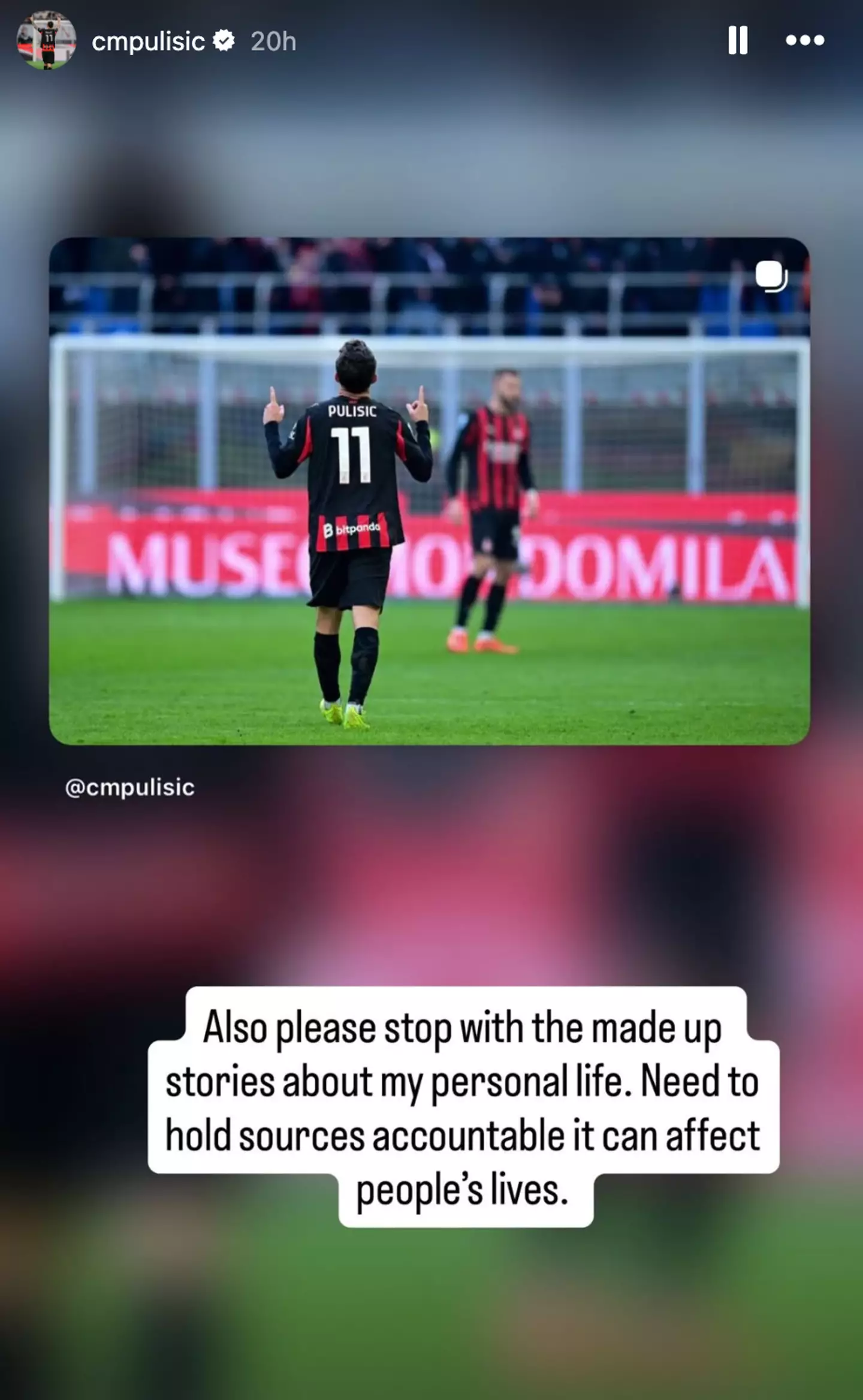 The footballer called out the fake news surrounding his private life (Instagram/cmpulisic)