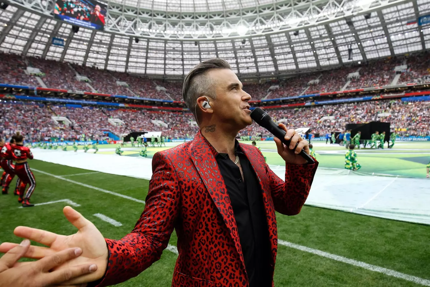 Robbie Williams performing in Russia in 2018.