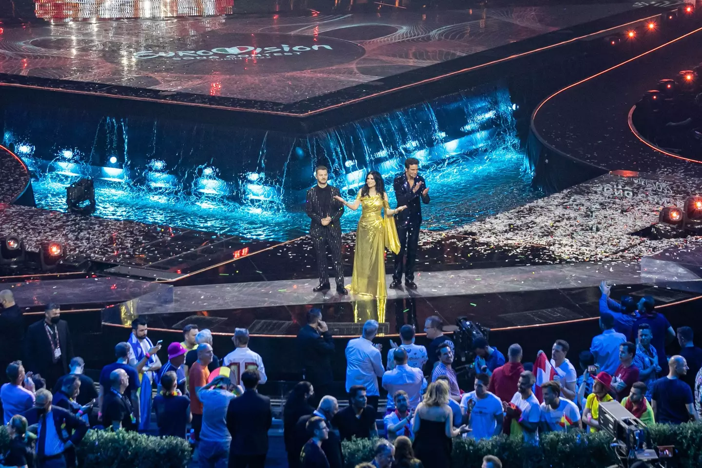 Alessandro Cattelan, Laura Pausini, Mika present the grand-final of Eurovision Song Contest.