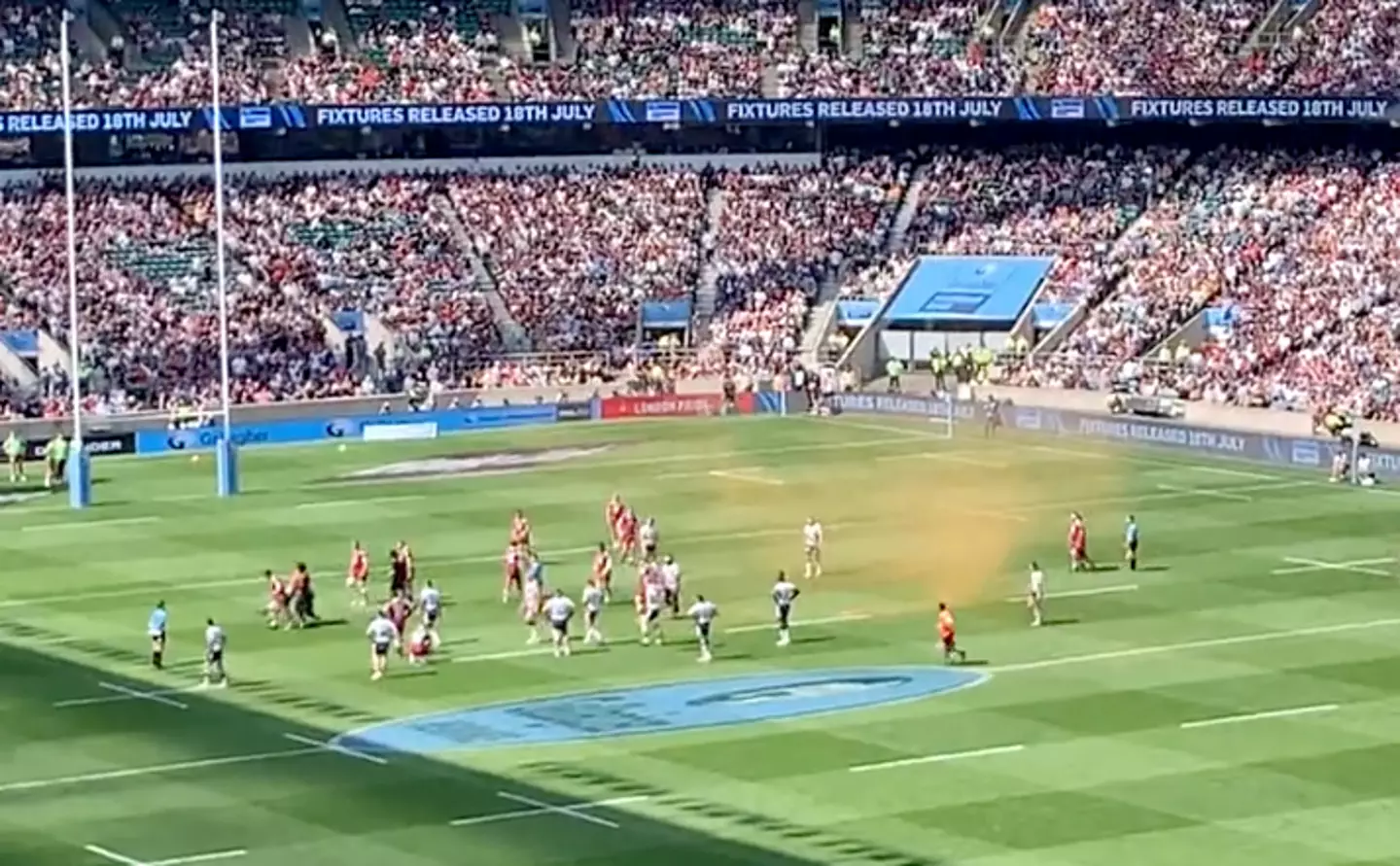 Players and security rushed to get the protester off the pitch.