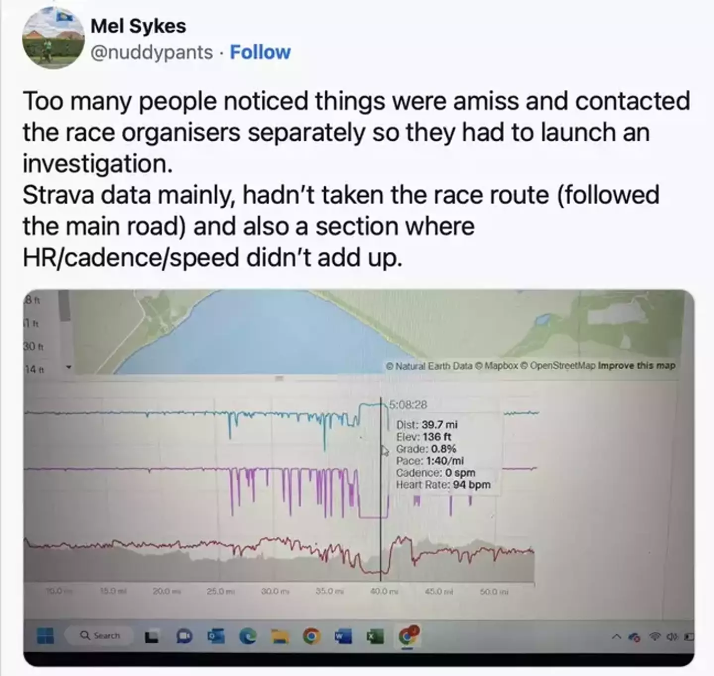 The runner's inconsistent Strava data exposed the controversy.