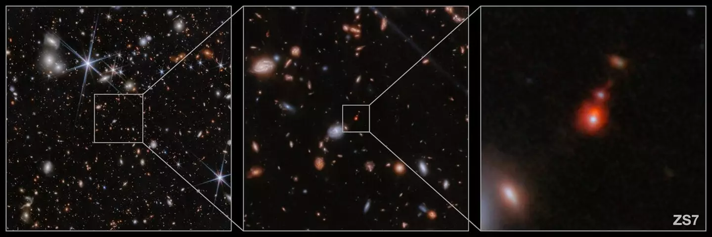 The colliding black holes (ESA/Webb, NASA, CSA, J. Dunlop, D. Magee, P. G. Pérez-González, H. Übler, R. Maiolino, et. al)