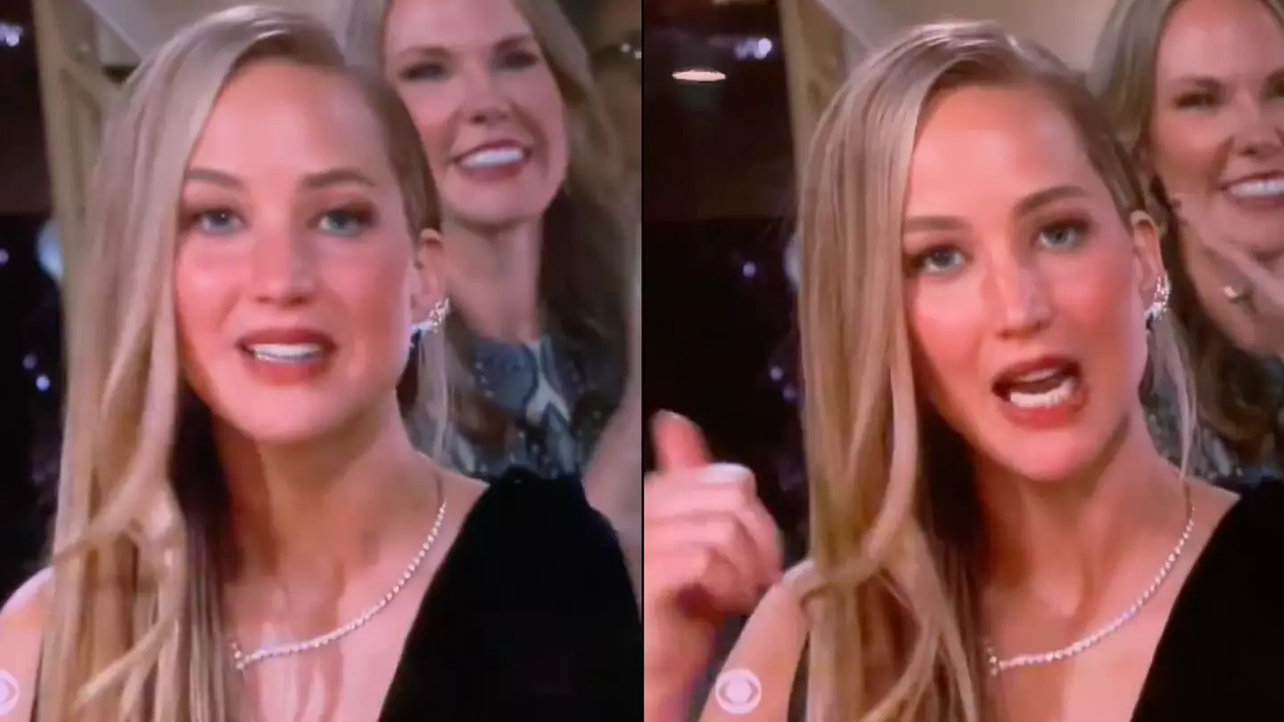 Jennifer Lawrence mouths to camera before iconic reaction to Emma Stone win at Golden Globes