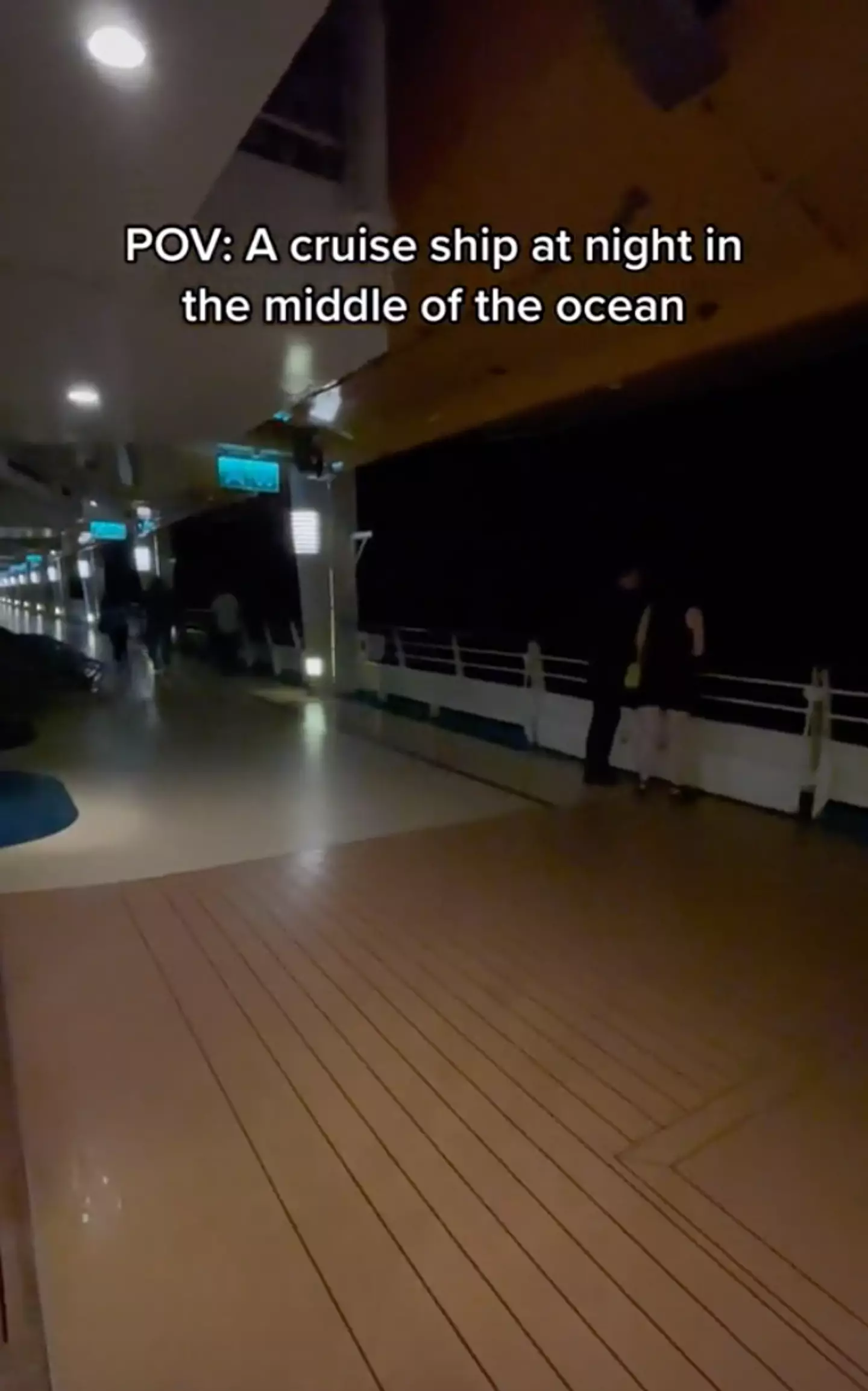 A TikTok video by @yourstrulychelsea shows how dark in gets onboard a cruise ship at night.