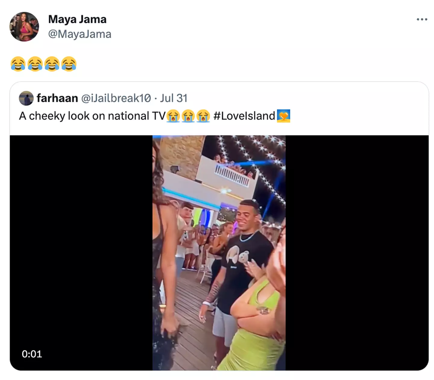 Maya Jama has reacted to the man checking her out.
