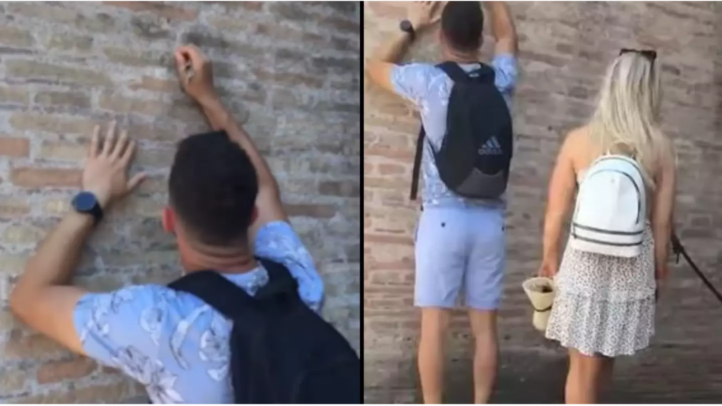 Tourist branded 'a**hole' after he's caught 'carving girlfriend's name' into Rome's Colosseum