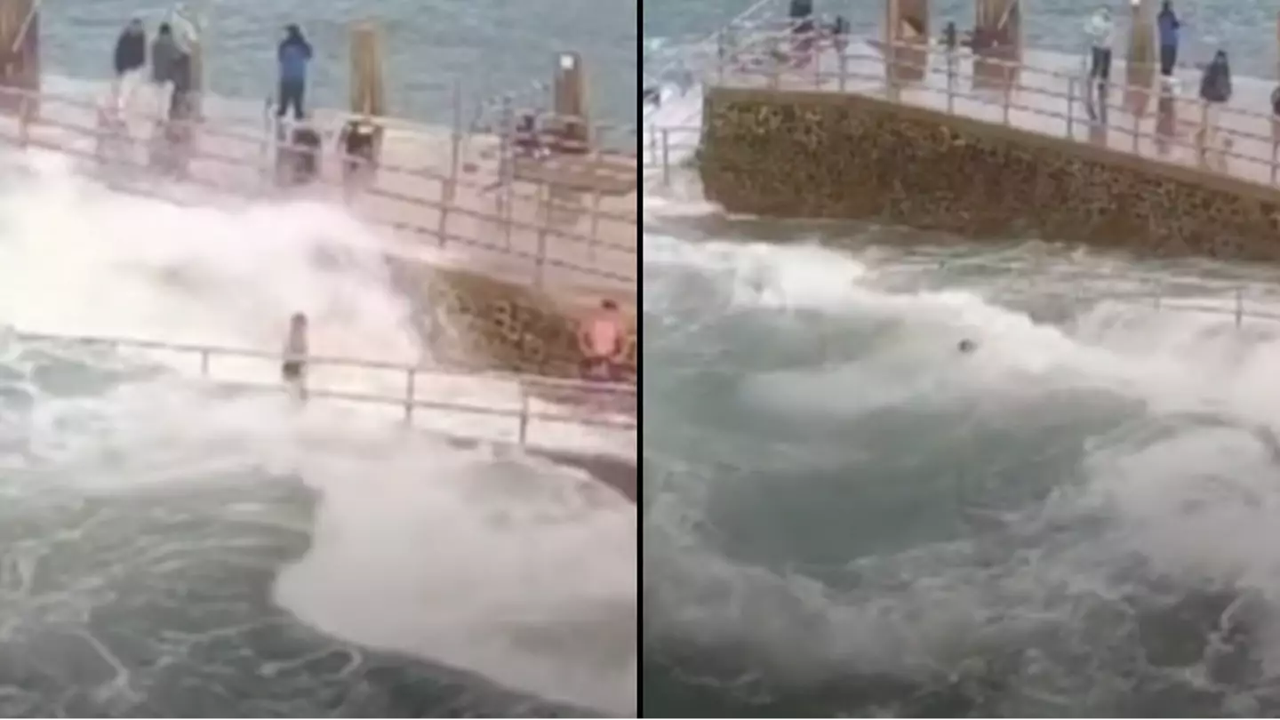 Chilling moment wave drags little girl out to sea