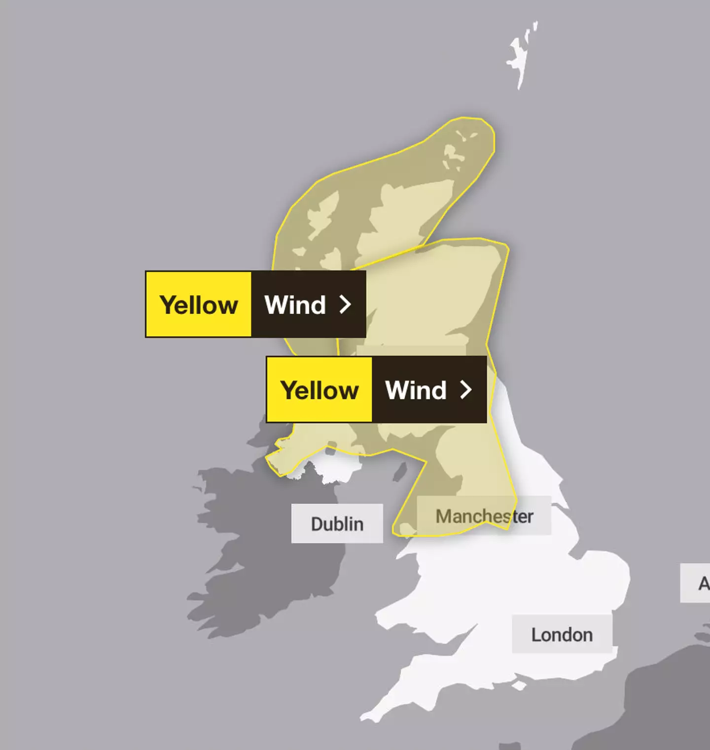Saturday's (21 December) weather warning (Met Office)