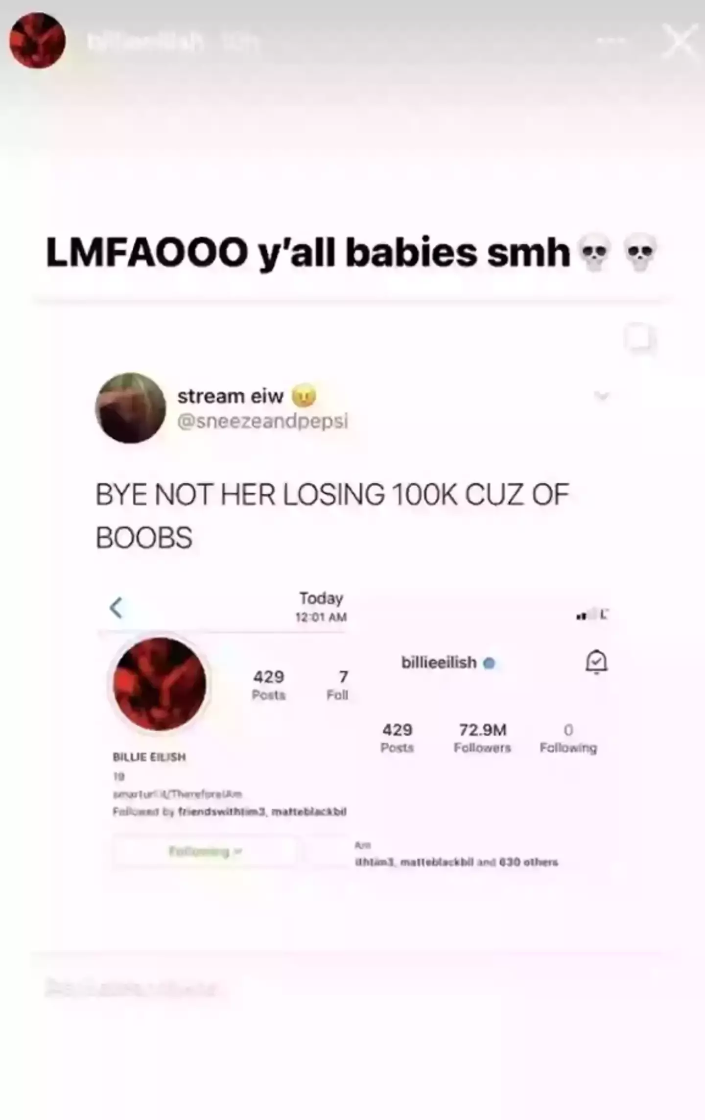 The backlash didn't bother the singer (Instagram/@billieeilish)