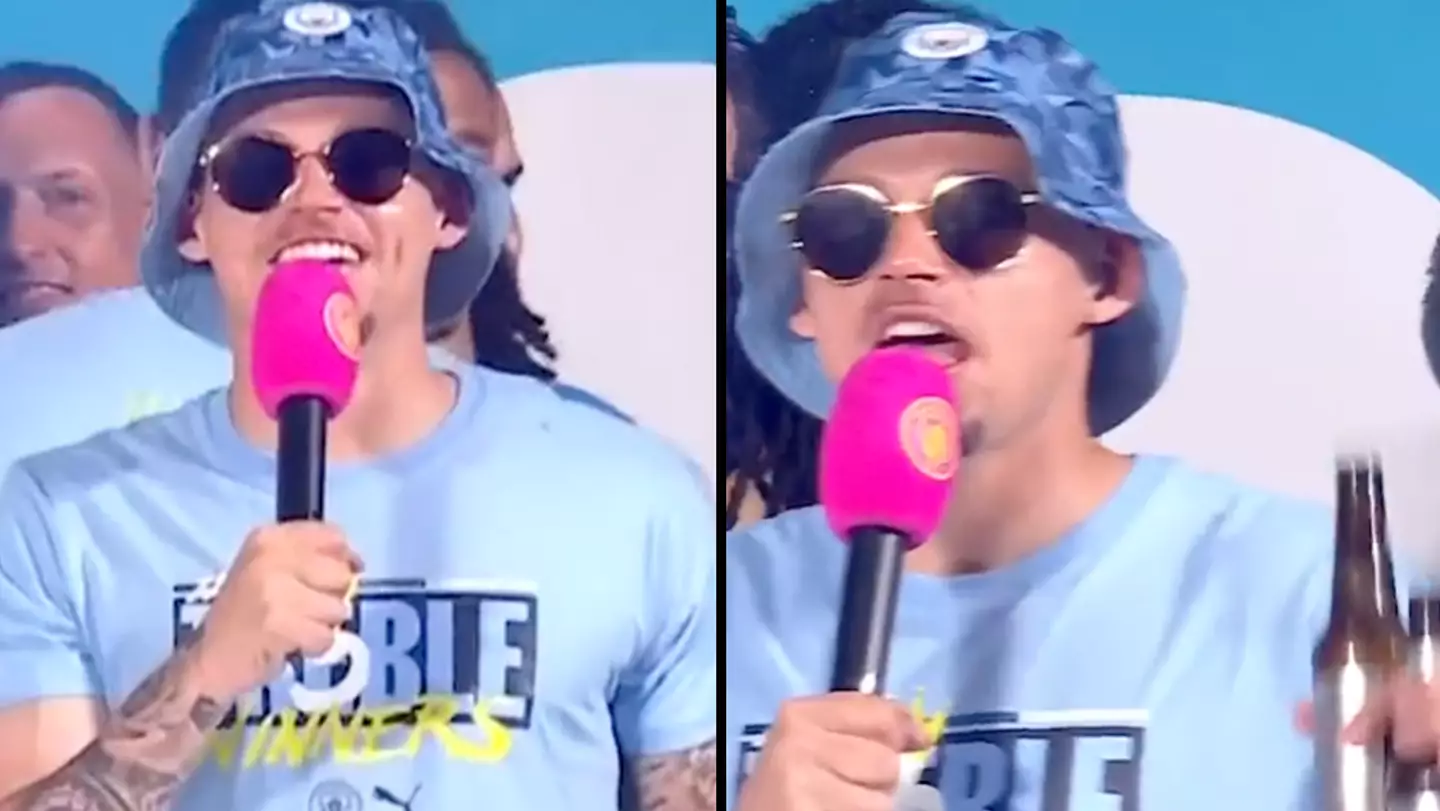 Man City's Kalvin Phillips sings X-rated song live on TV as wild treble celebrations continue
