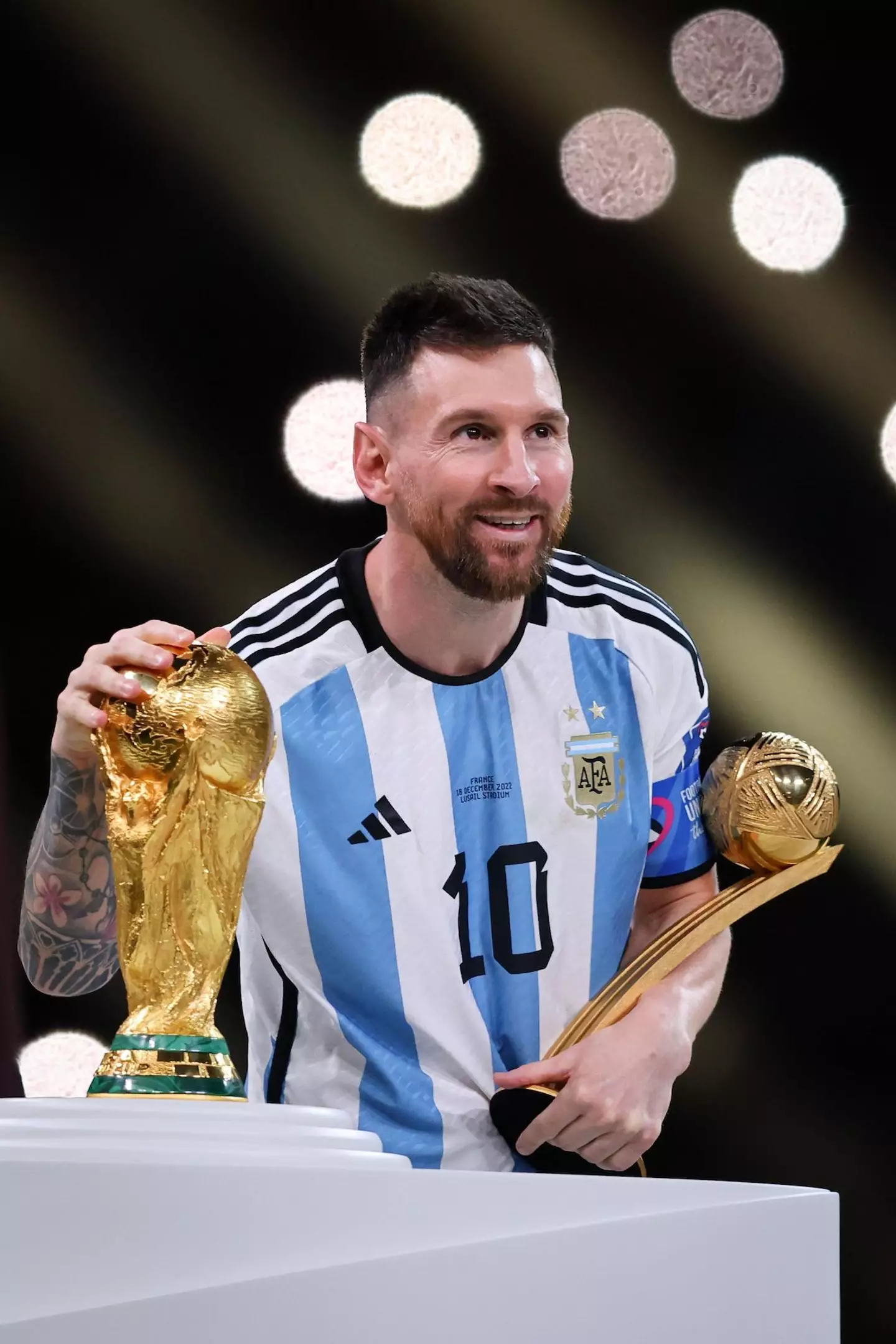 Lionel Messi led from the front with two goals in a thrilling 3-3 extra-time draw with France in Qatar on Sunday before the South American nation won the penalty shootout to claim the trophy.