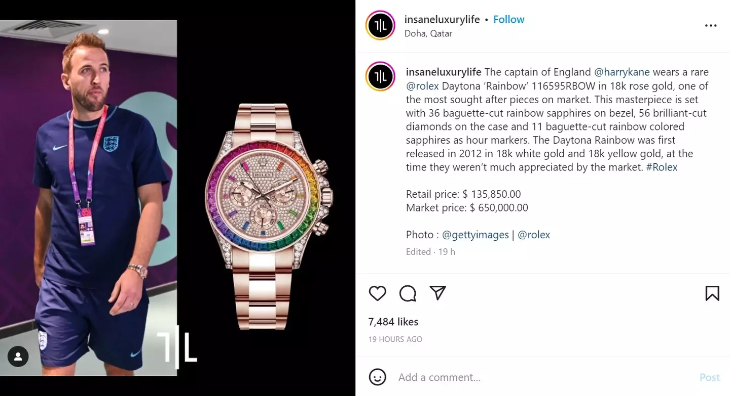 Harry Kane was spotted wearing a £500,000 rainbow watch in Qatar.