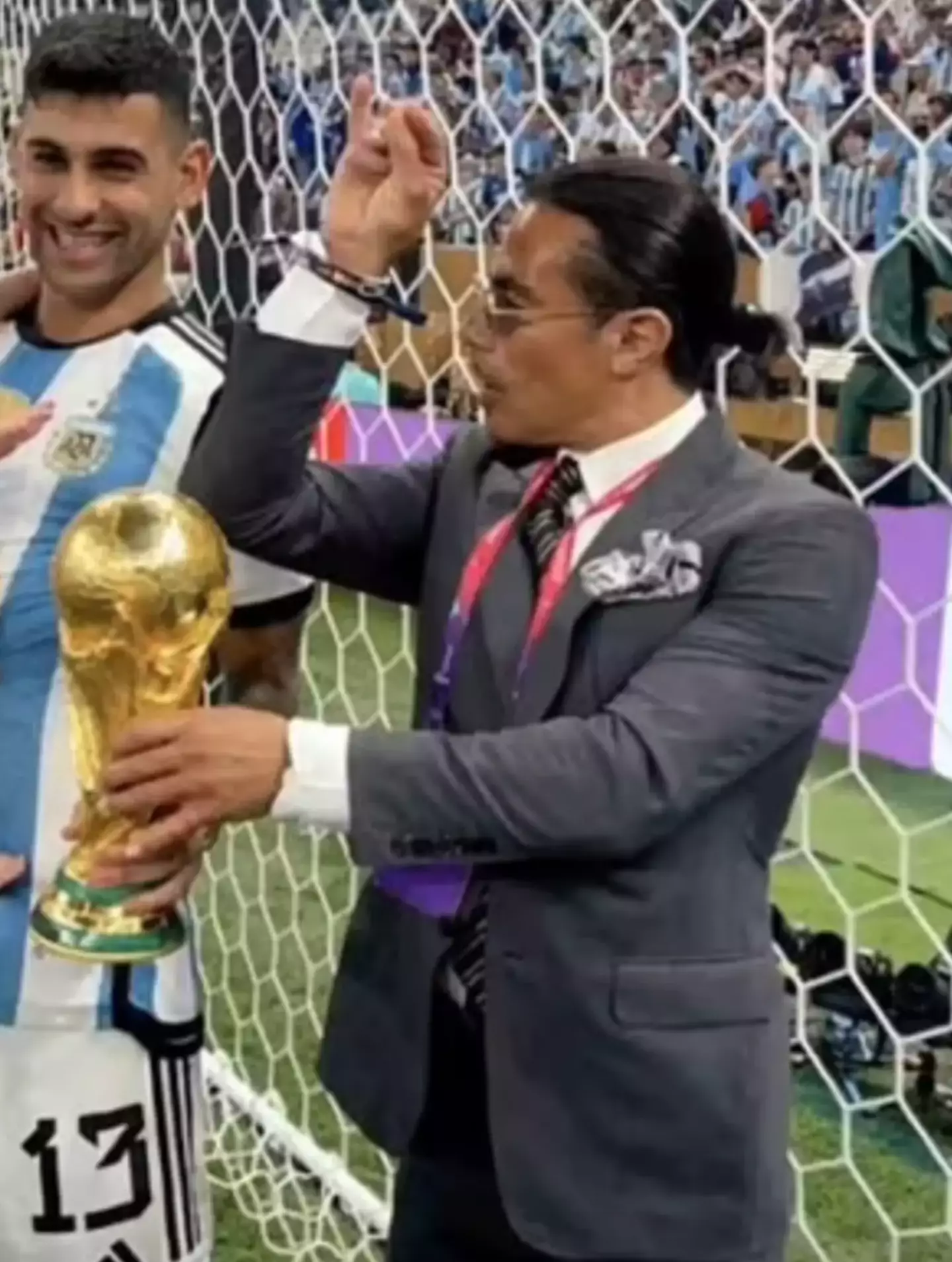 Salt Bae caused a lot of anger when he walked onto the pitch after Argentina's victory at the 2022 World Cup and handled the World Cup trophy.