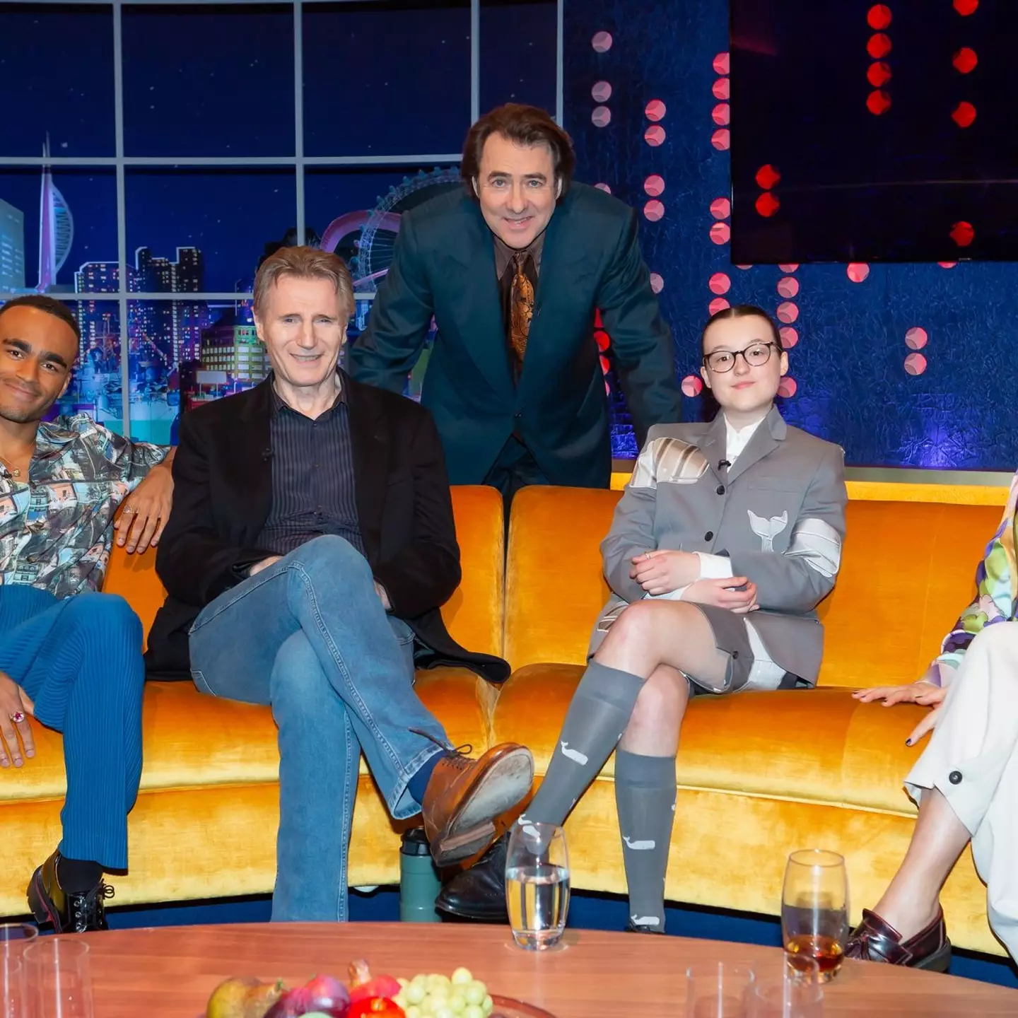 Neeson and the rest of the guests on last night's show.