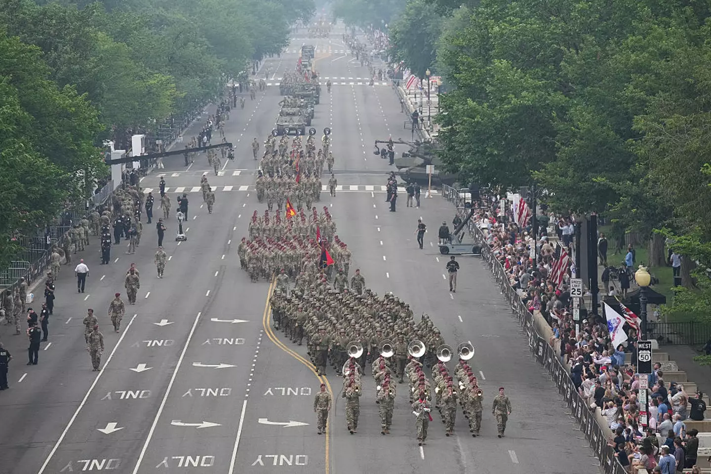 Soldiers marched through the streets for the 250th anniversary of the US Army this weekend (Kevin Dietsch/Getty Images)