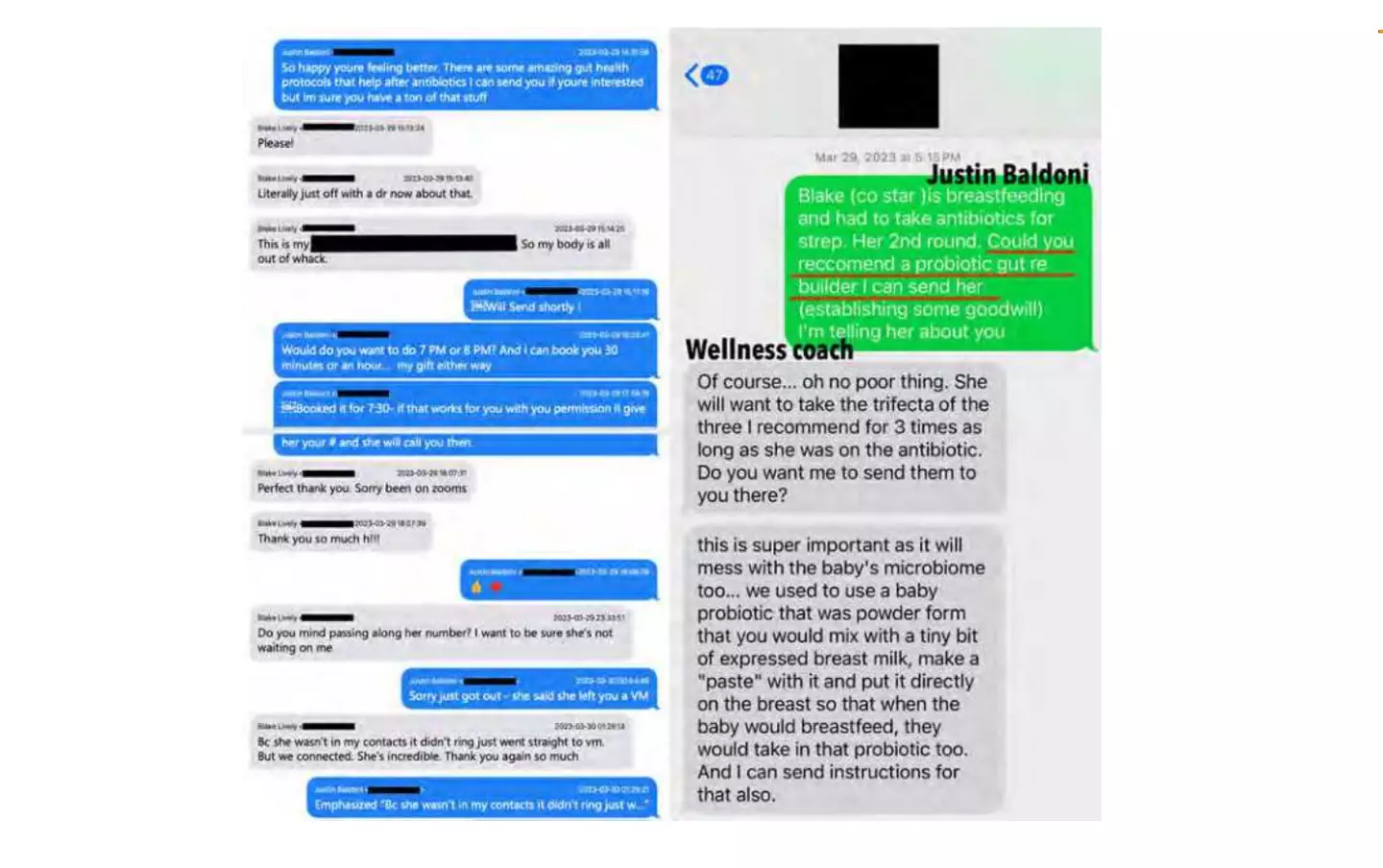 Texts Baldoni says disprove Lively's claims (Bryan Freedman via TheLawsuitInfo)